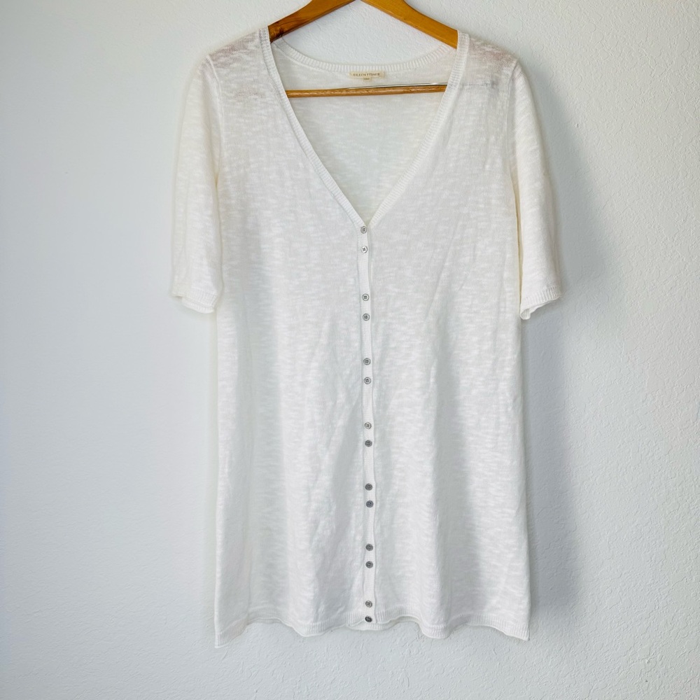 Eileen Fisher Cream Button-Down Cardigan